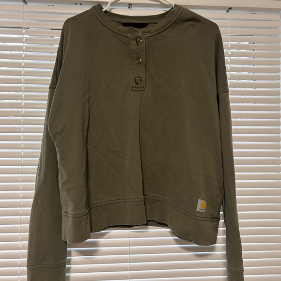 Carhartt Sweaters - Carhartt Women's Button-Up Olive Crew Neck Sweater